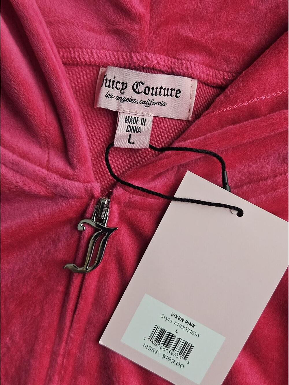 Juicy Couture Pink Velour Tracksuit Rhinestone Y2K Zip Hoodie Set L NWT E/18 - Picture 5 of 6